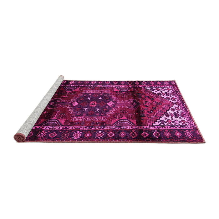 Sideview of Machine Washable Persian Pink Traditional Rug, wshtr3101pnk