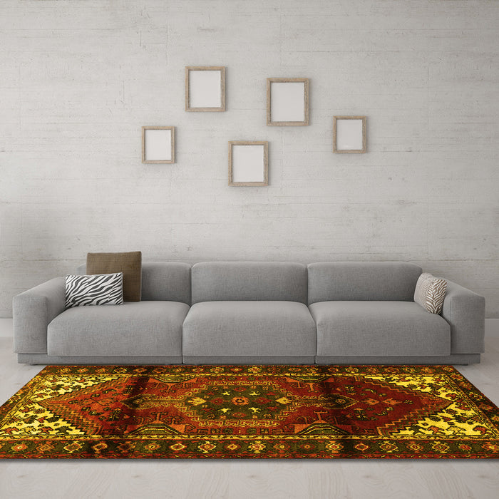 Machine Washable Persian Yellow Traditional Rug in a Living Room, wshtr3101yw