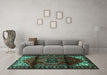 Machine Washable Persian Turquoise Traditional Area Rugs in a Living Room,, wshtr3101turq