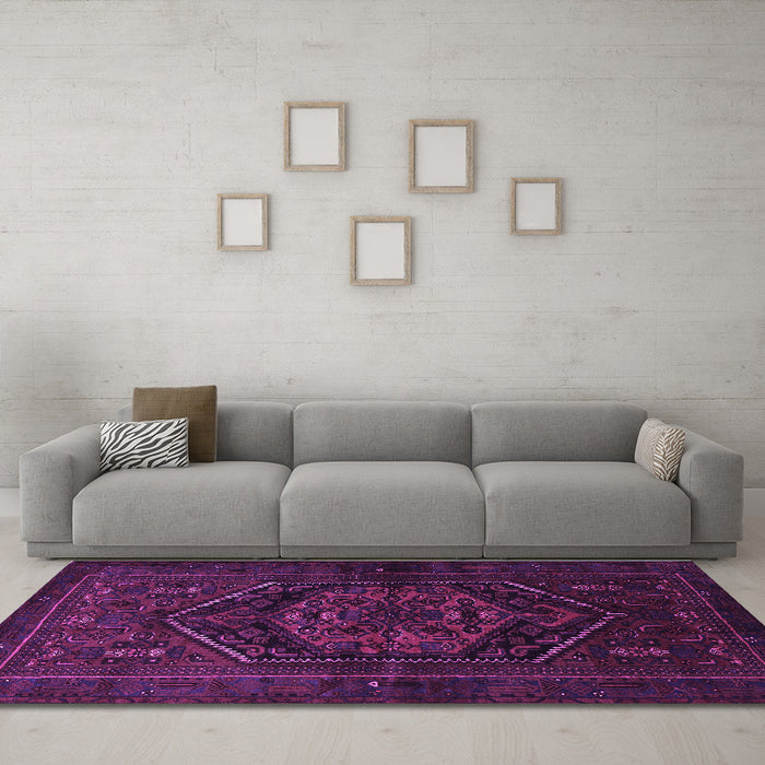 Machine Washable Persian Purple Traditional Area Rugs in a Living Room, wshtr3102pur
