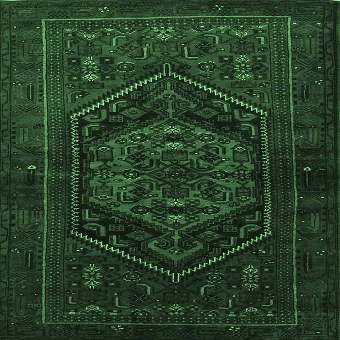 Square Machine Washable Persian Emerald Green Traditional Area Rugs, wshtr3102emgrn