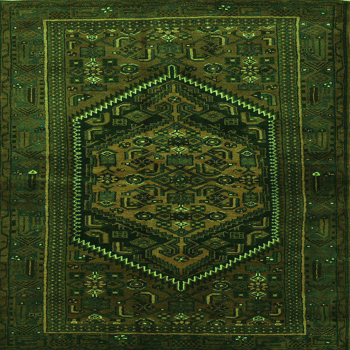 Round Machine Washable Persian Green Traditional Area Rugs, wshtr3102grn