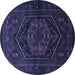 Round Machine Washable Persian Blue Traditional Rug, wshtr3102blu