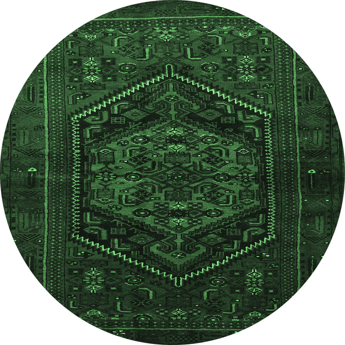 Round Machine Washable Persian Emerald Green Traditional Area Rugs, wshtr3102emgrn