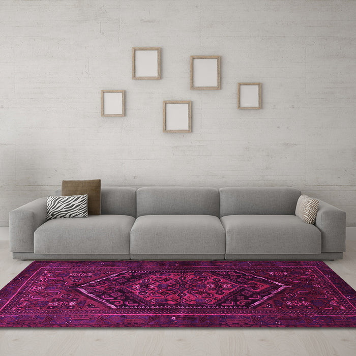 Machine Washable Persian Pink Traditional Rug in a Living Room, wshtr3102pnk