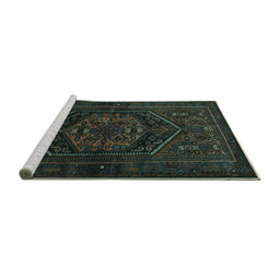 Sideview of Machine Washable Persian Turquoise Traditional Area Rugs, wshtr3102turq