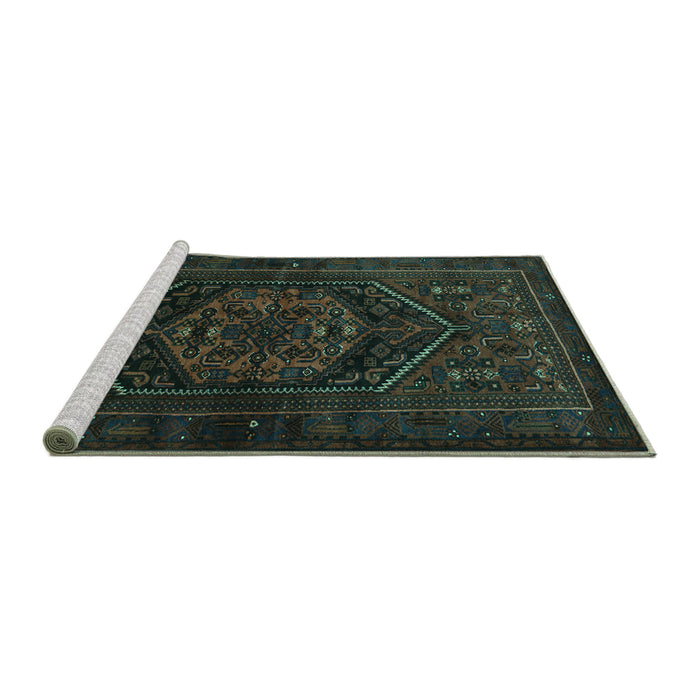 Sideview of Machine Washable Persian Turquoise Traditional Area Rugs, wshtr3102turq