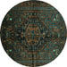 Round Persian Turquoise Traditional Rug, tr3103turq
