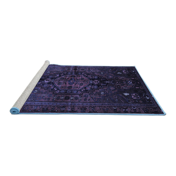 Sideview of Machine Washable Persian Blue Traditional Rug, wshtr3103blu