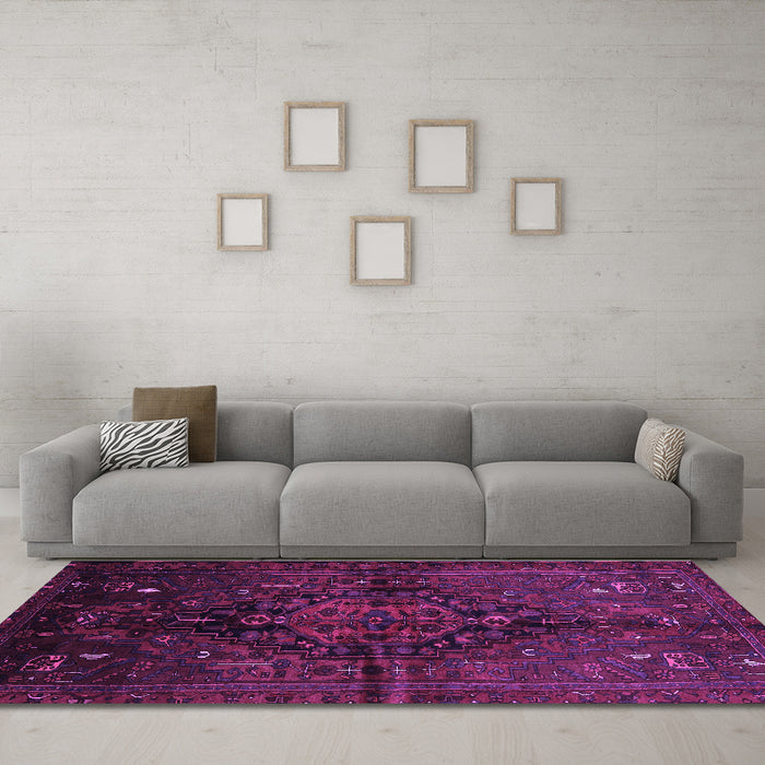 Machine Washable Persian Purple Traditional Area Rugs in a Living Room, wshtr3103pur