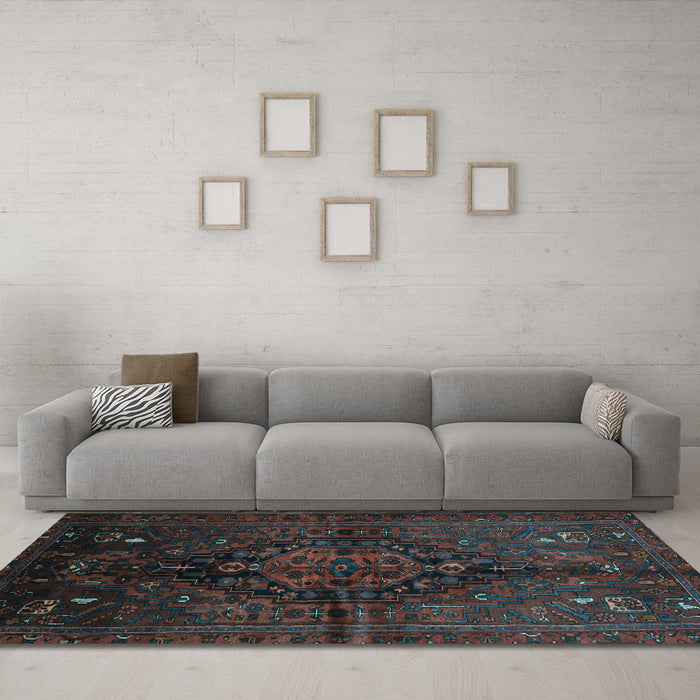 Machine Washable Persian Light Blue Traditional Rug in a Living Room, wshtr3103lblu