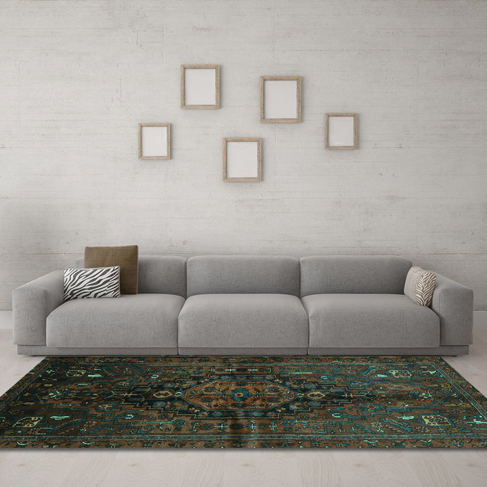 Machine Washable Persian Turquoise Traditional Area Rugs in a Living Room,, wshtr3103turq
