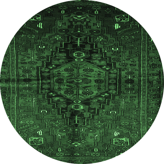Round Machine Washable Persian Emerald Green Traditional Area Rugs, wshtr3103emgrn