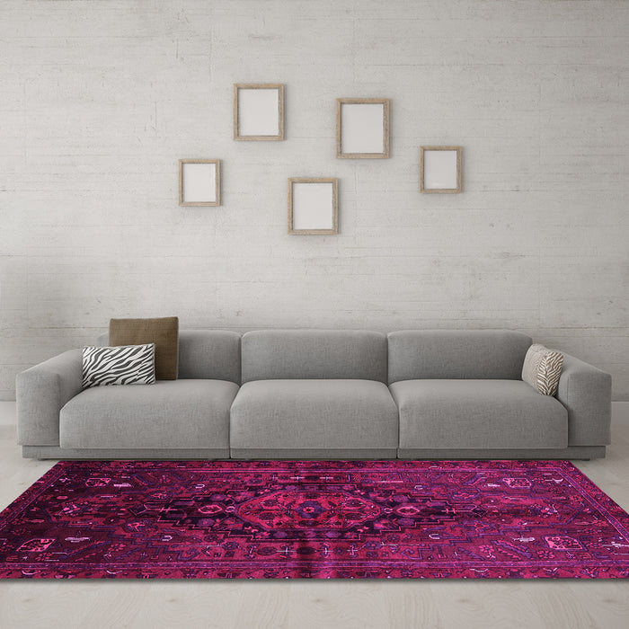 Machine Washable Persian Pink Traditional Rug in a Living Room, wshtr3103pnk