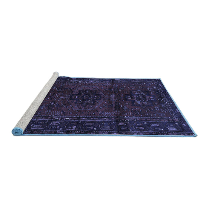 Sideview of Machine Washable Persian Blue Traditional Rug, wshtr3104blu