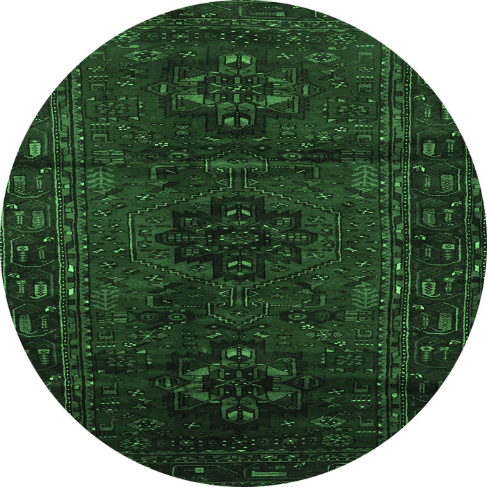 Round Persian Emerald Green Traditional Rug, tr3104emgrn