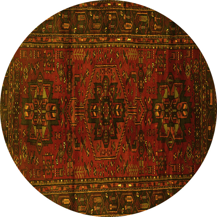 Round Machine Washable Persian Yellow Traditional Rug, wshtr3104yw