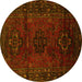 Round Machine Washable Persian Yellow Traditional Rug, wshtr3104yw