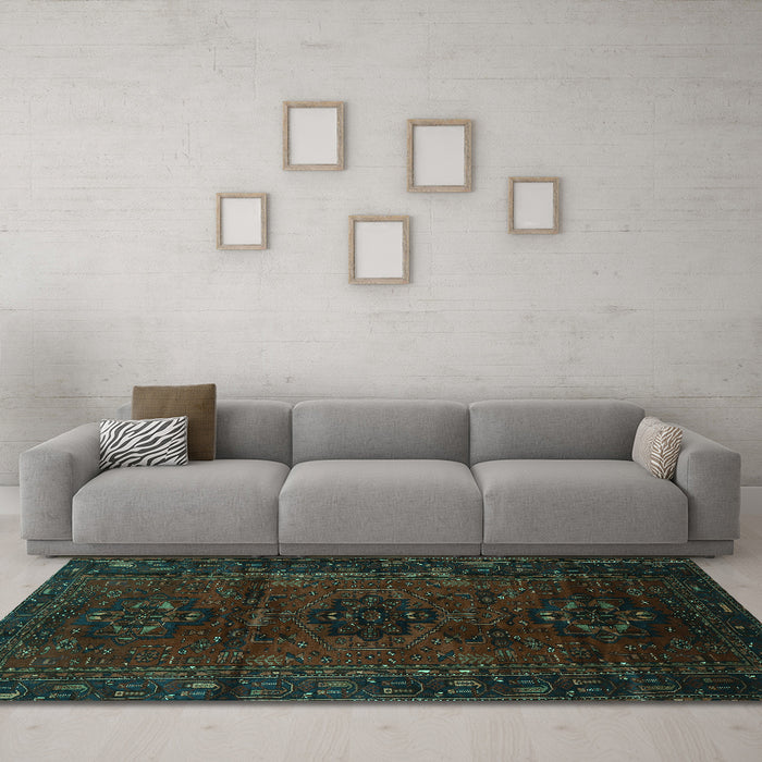 Machine Washable Persian Turquoise Traditional Area Rugs in a Living Room,, wshtr3104turq