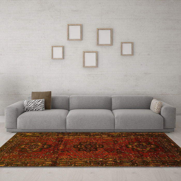 Machine Washable Persian Yellow Traditional Rug in a Living Room, wshtr3104yw