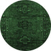 Round Machine Washable Persian Emerald Green Traditional Area Rugs, wshtr3104emgrn