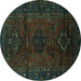 Round Machine Washable Persian Turquoise Traditional Area Rugs, wshtr3104turq