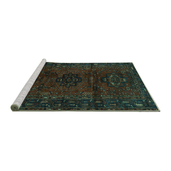 Sideview of Machine Washable Persian Turquoise Traditional Area Rugs, wshtr3104turq