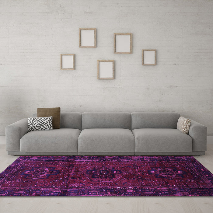 Machine Washable Persian Purple Traditional Area Rugs in a Living Room, wshtr3104pur