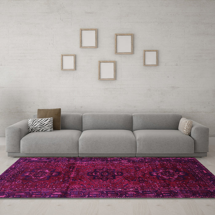 Machine Washable Persian Pink Traditional Rug in a Living Room, wshtr3104pnk