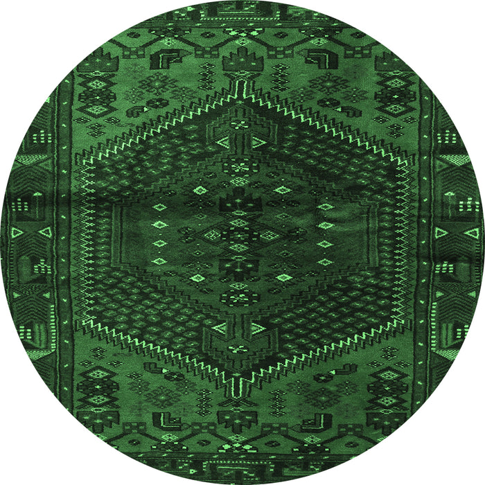 Round Machine Washable Persian Emerald Green Traditional Area Rugs, wshtr3105emgrn