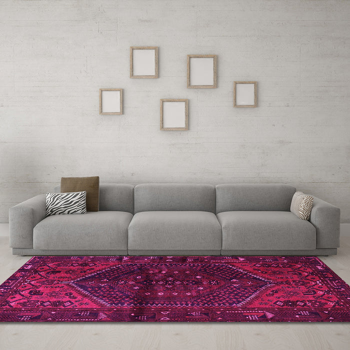 Machine Washable Persian Pink Traditional Rug in a Living Room, wshtr3105pnk