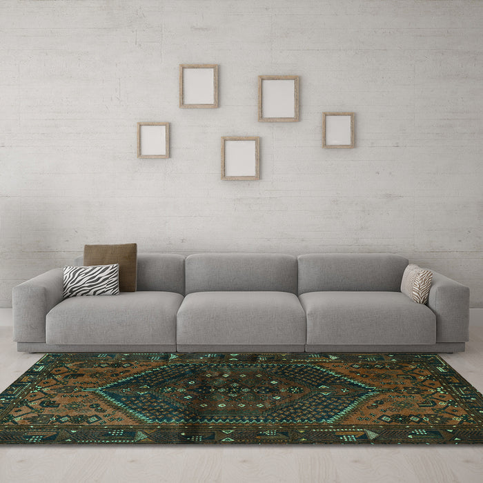 Machine Washable Persian Turquoise Traditional Area Rugs in a Living Room,, wshtr3105turq