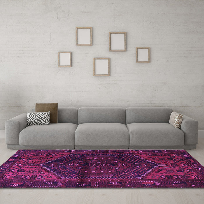 Machine Washable Persian Purple Traditional Area Rugs in a Living Room, wshtr3105pur