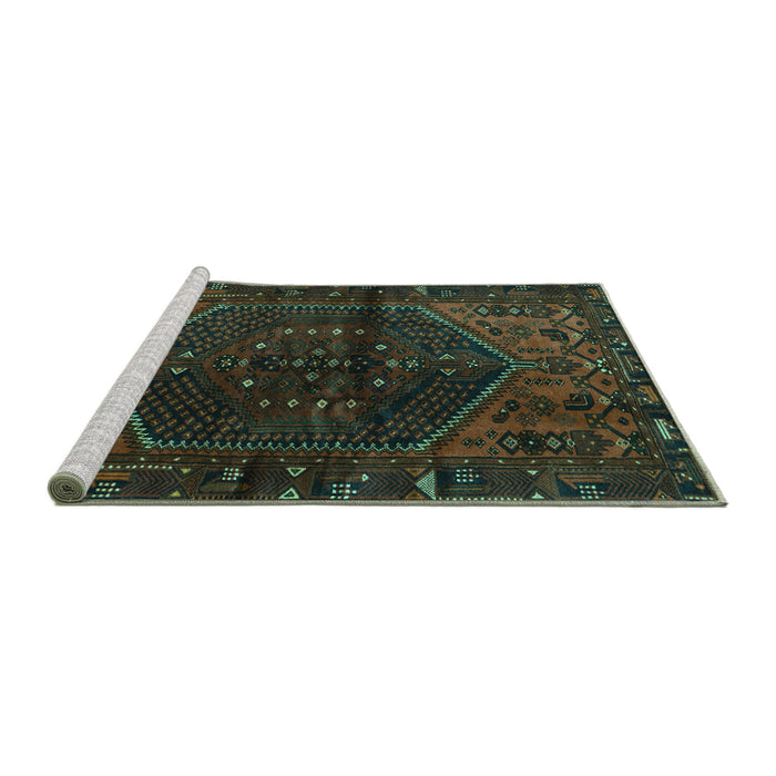 Sideview of Machine Washable Persian Turquoise Traditional Area Rugs, wshtr3105turq