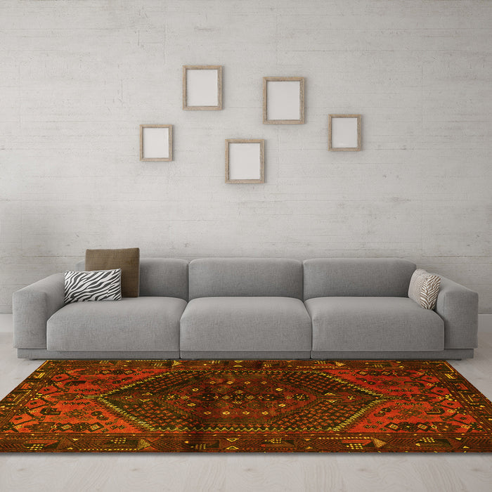 Machine Washable Persian Yellow Traditional Rug in a Living Room, wshtr3105yw