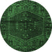 Round Persian Emerald Green Traditional Rug, tr3105emgrn