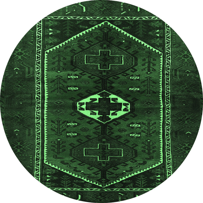 Round Persian Emerald Green Traditional Rug, tr3106emgrn