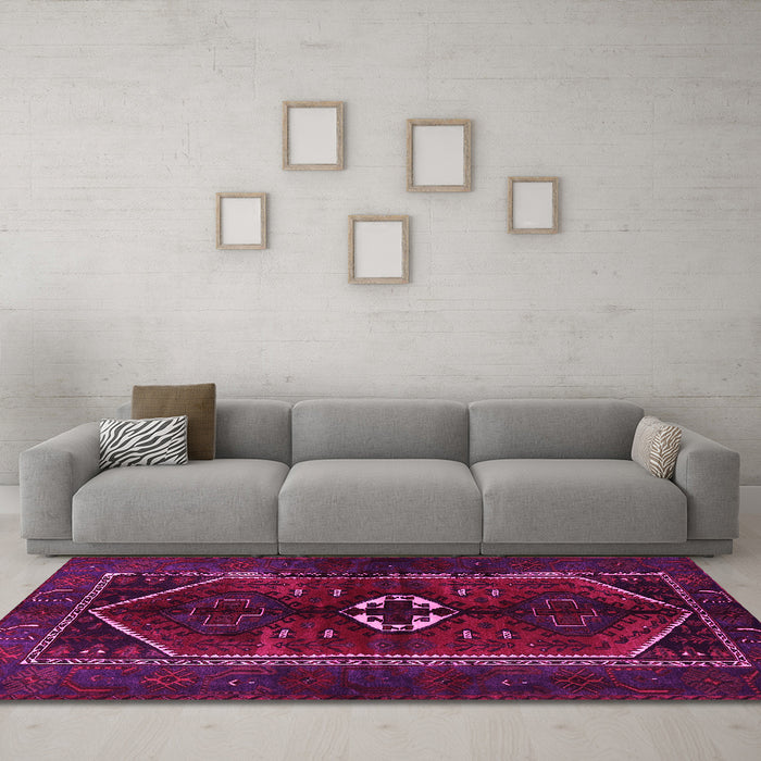 Machine Washable Persian Pink Traditional Rug in a Living Room, wshtr3106pnk