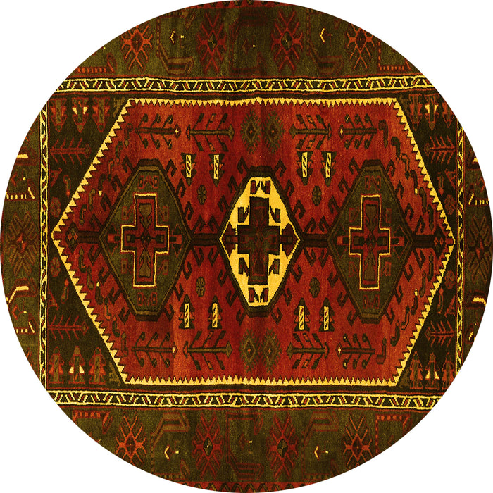 Round Persian Yellow Traditional Rug, tr3106yw