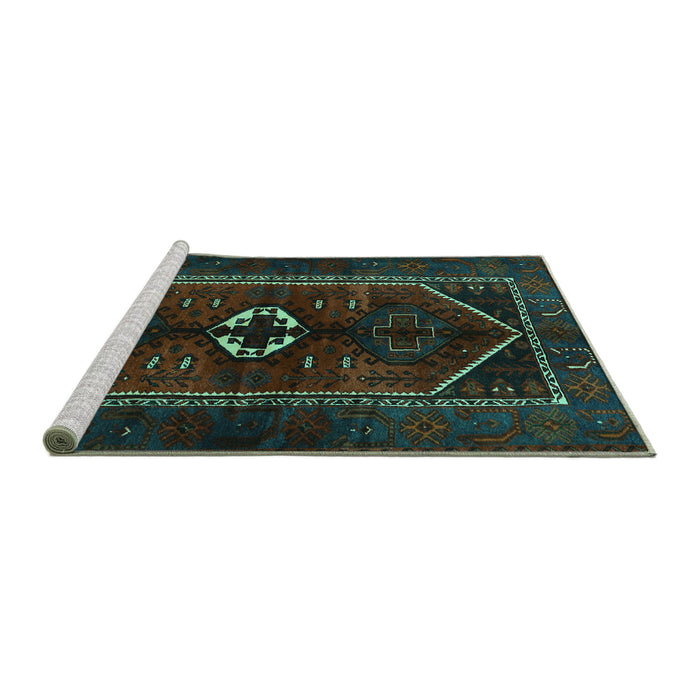 Sideview of Machine Washable Persian Turquoise Traditional Area Rugs, wshtr3106turq