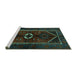 Sideview of Machine Washable Persian Turquoise Traditional Area Rugs, wshtr3106turq