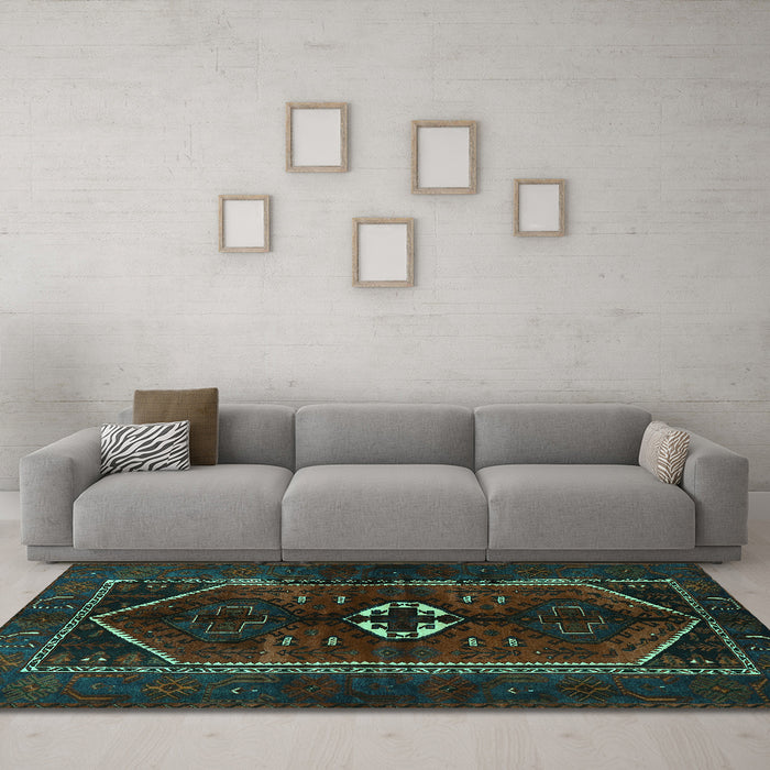 Machine Washable Persian Turquoise Traditional Area Rugs in a Living Room,, wshtr3106turq