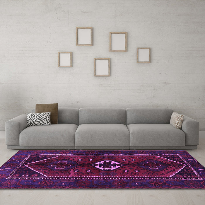 Machine Washable Persian Purple Traditional Area Rugs in a Living Room, wshtr3106pur