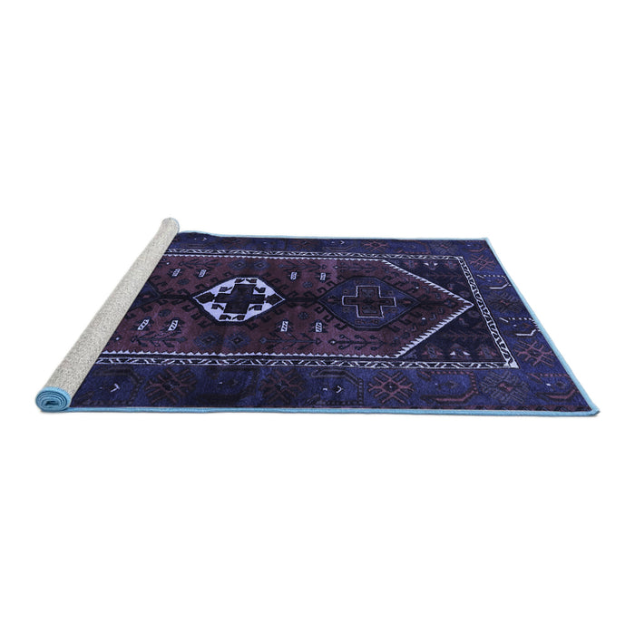 Sideview of Machine Washable Persian Blue Traditional Rug, wshtr3106blu
