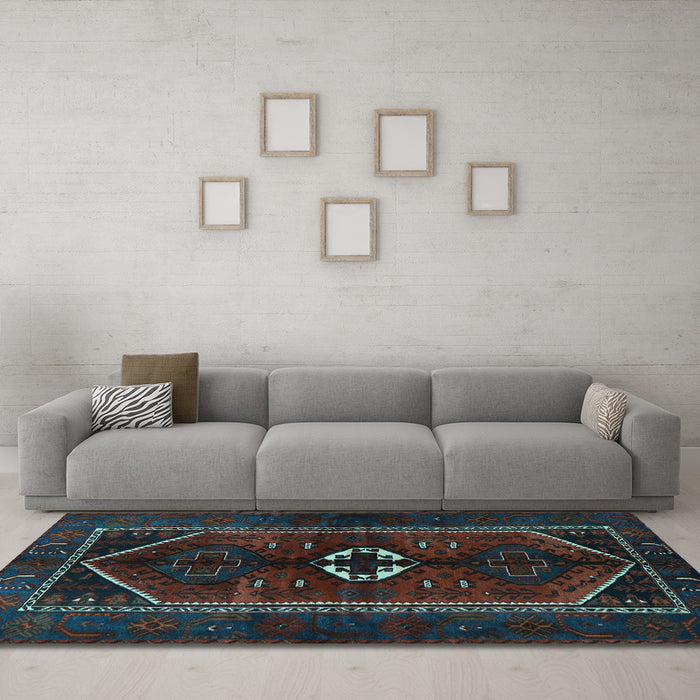 Machine Washable Persian Light Blue Traditional Rug in a Living Room, wshtr3106lblu