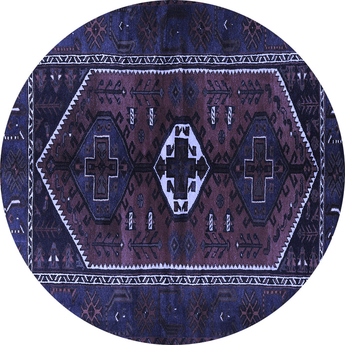 Round Machine Washable Persian Blue Traditional Rug, wshtr3106blu