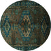 Round Machine Washable Persian Turquoise Traditional Area Rugs, wshtr3107turq