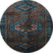 Round Machine Washable Persian Light Blue Traditional Rug, wshtr3107lblu