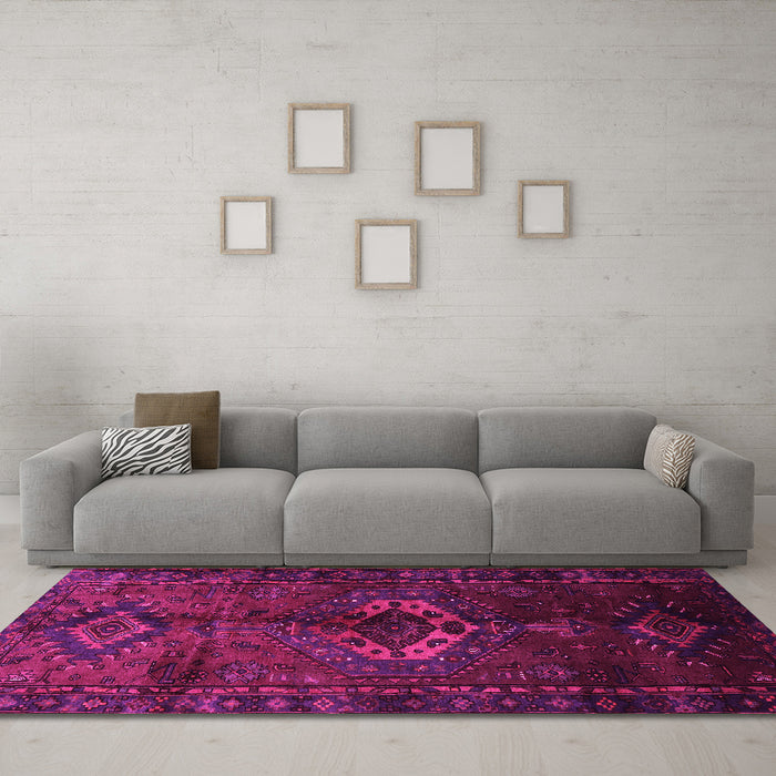Machine Washable Persian Pink Traditional Rug in a Living Room, wshtr3107pnk
