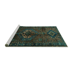 Sideview of Machine Washable Persian Turquoise Traditional Area Rugs, wshtr3107turq